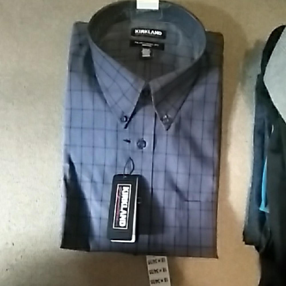 Kirkland Signature Men's Blue Checkered Dress Shirt